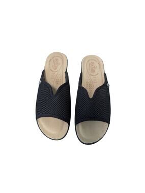 FLYFLOT Women's Cloth Wedge slip on sandal/shoes, slides, Black; size 39;/8